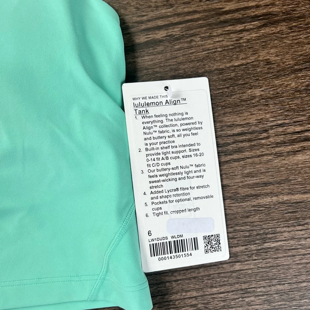 *SOLD* NWT Lululemon Wild Mint Align Tank SZ 6 - Picture 2 of 3